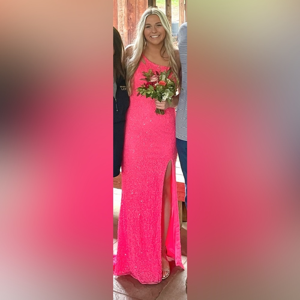 glitz and gowns hot pink sequin prom dress one strap size 8-10